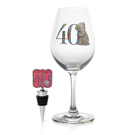 40th Birthday Me to You Bear Wine Glass and Bottle Stop £9.00